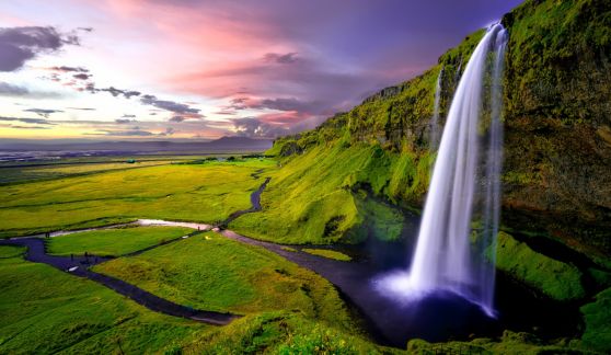 Iceland scenery with waterfall