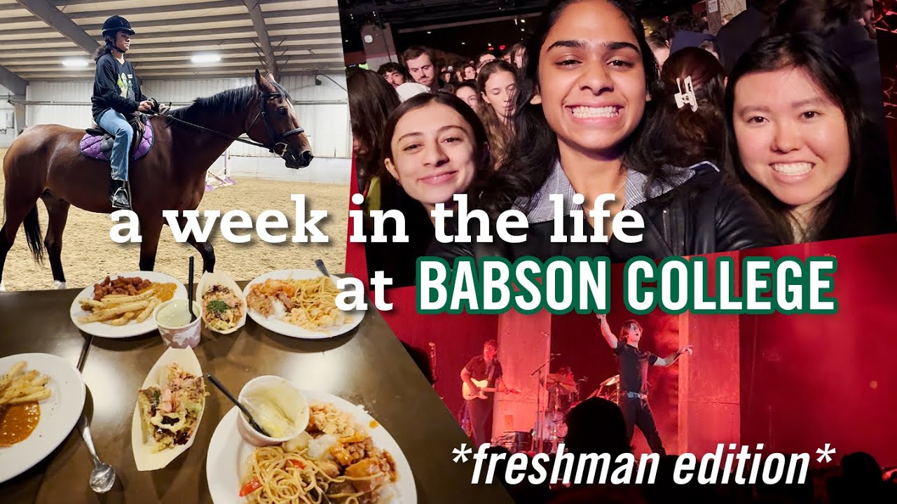 Unscripted freshman A thumbnail of four photos: one of a girl horseback riding, one of three girls, one of a meal, and one of a concert