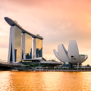 Singapore harbor at sunset