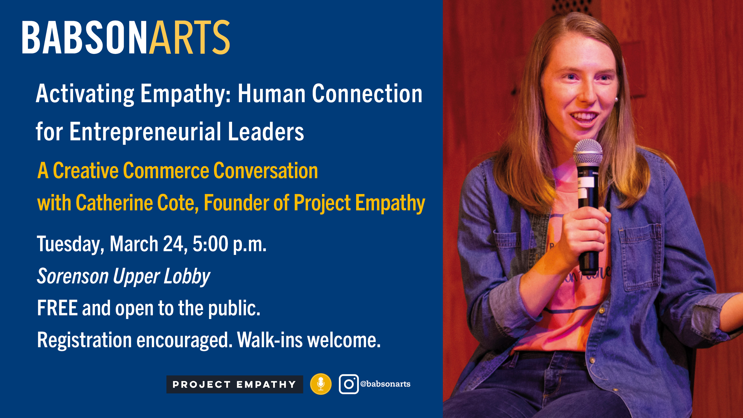 a graphic advertising Catherine Cote with Project Empathy having a speaker event