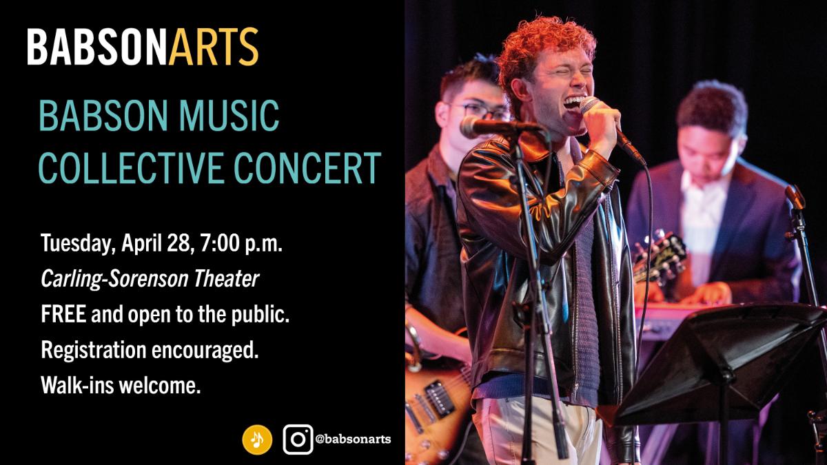A graphic advertising the Babson Music Collective concert