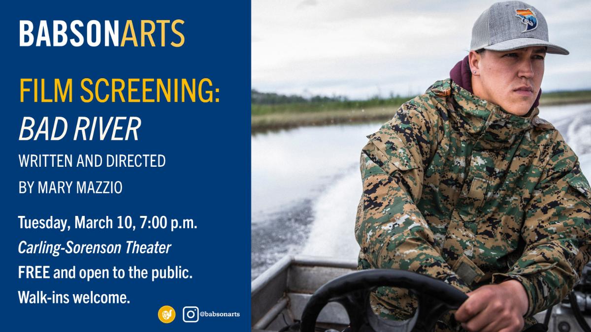a graphic advertising a film screening BAD RIVER by Mary Mazzio