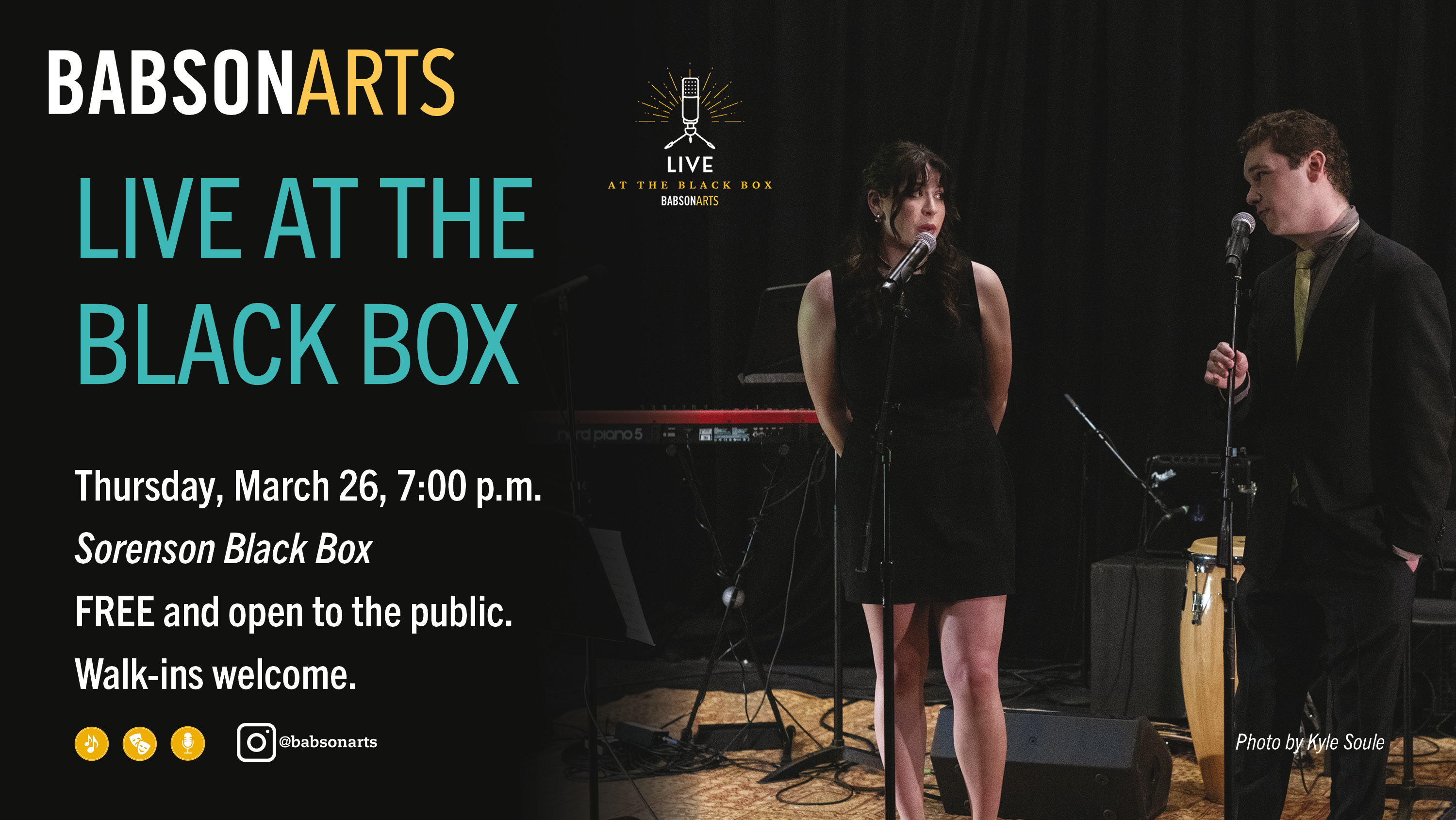 a graphic advertising Live at the Black Box performance event