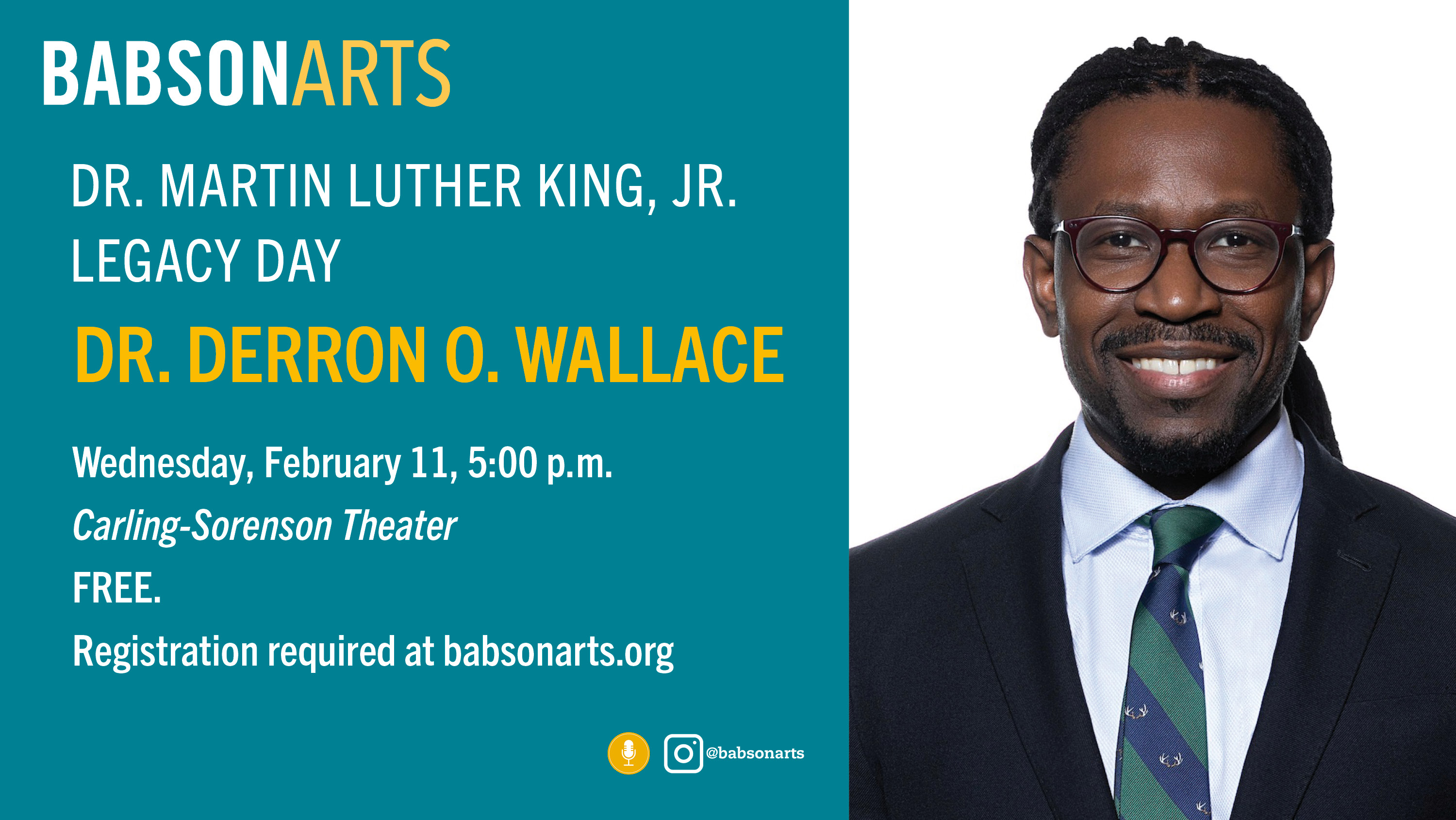 a graphic advertising a speaker Dr Derron Wallace at MLK Legacy Day