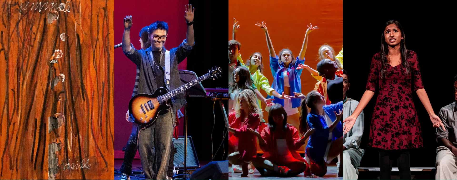 collage of student artists performing