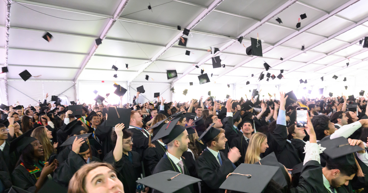outcomes 2024 Students throwing their hats at commencement