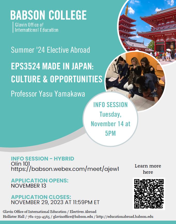 Flyer for the 2024 Japan elective abroad with 2023 IEW info session