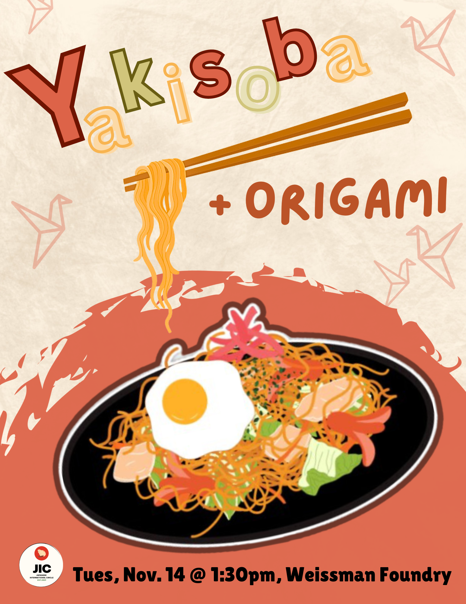2023 flyer for JIC yakisoba and origami event