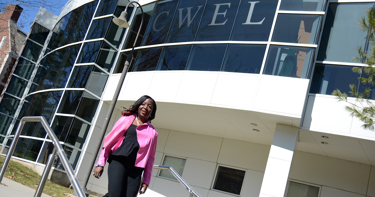 person in front of a building