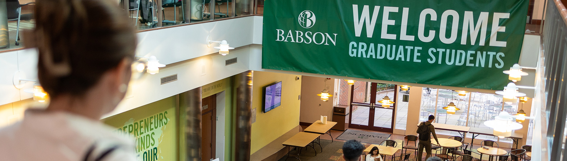 Student entering F.W. Olin Graduate School of Business at Babson College