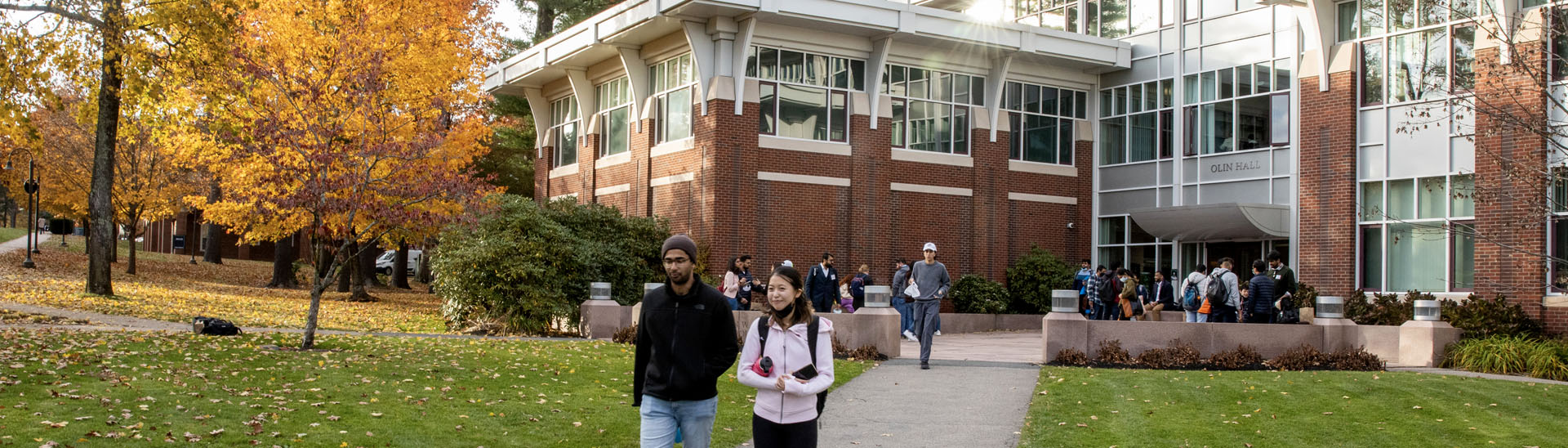 Students walking out of classroom building