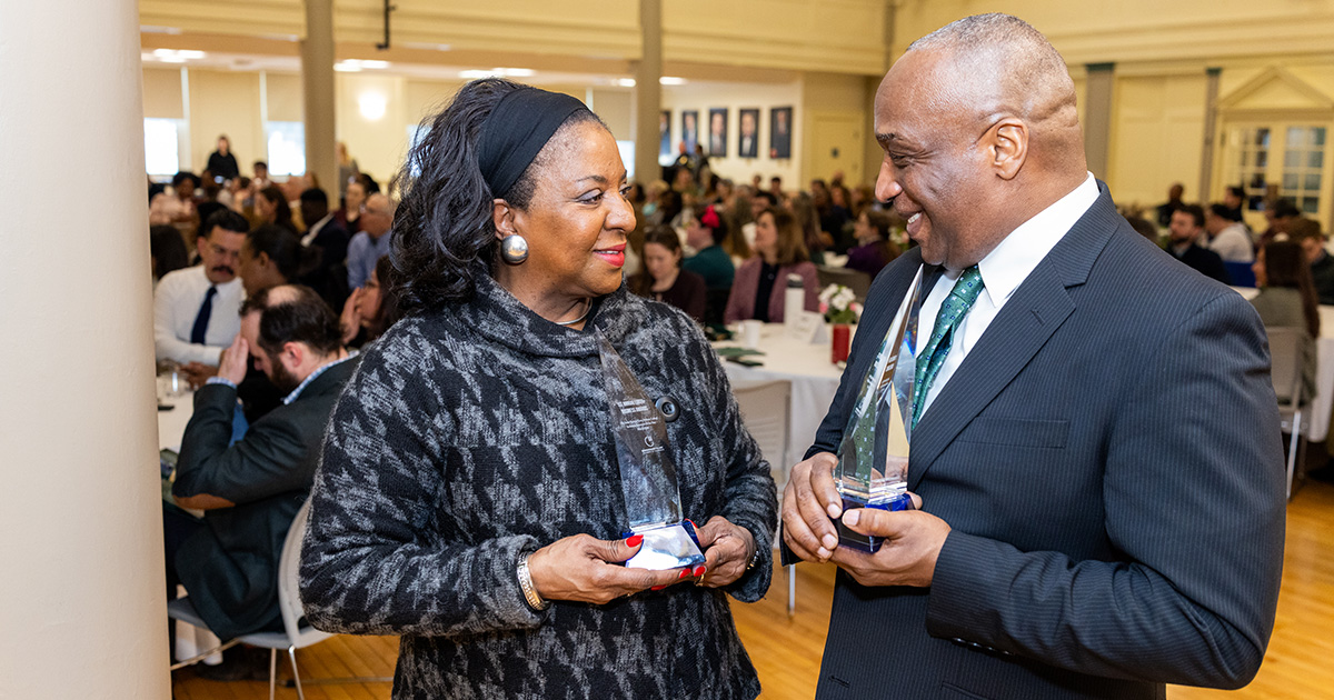 Sadie and Jerry on campus for the LGBTQ Awards