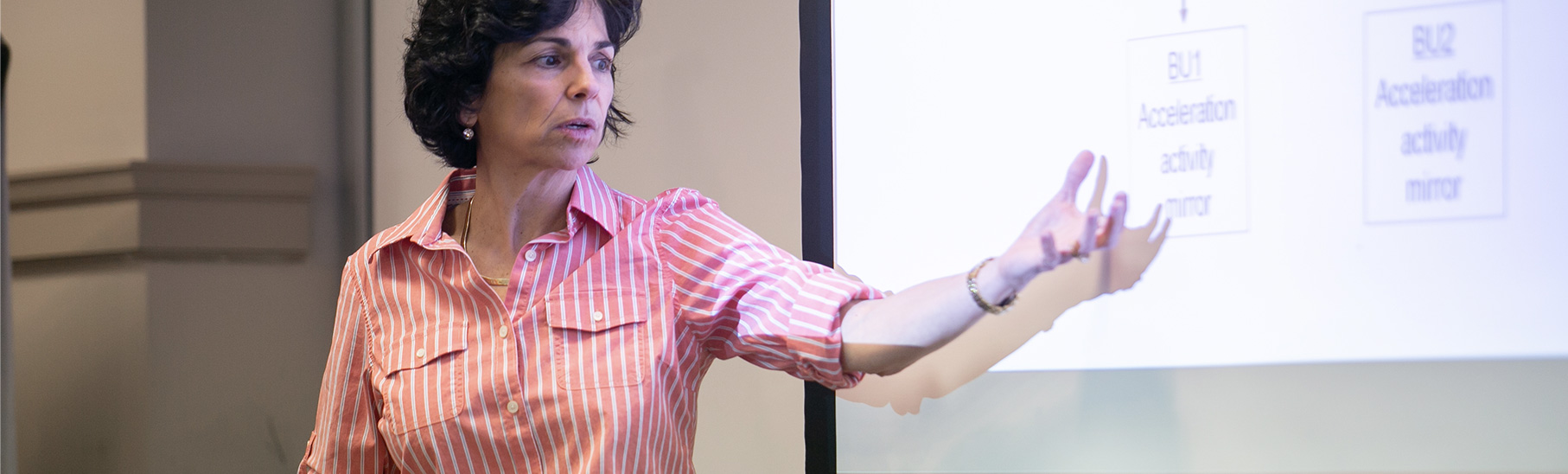 Educator pointing at a board