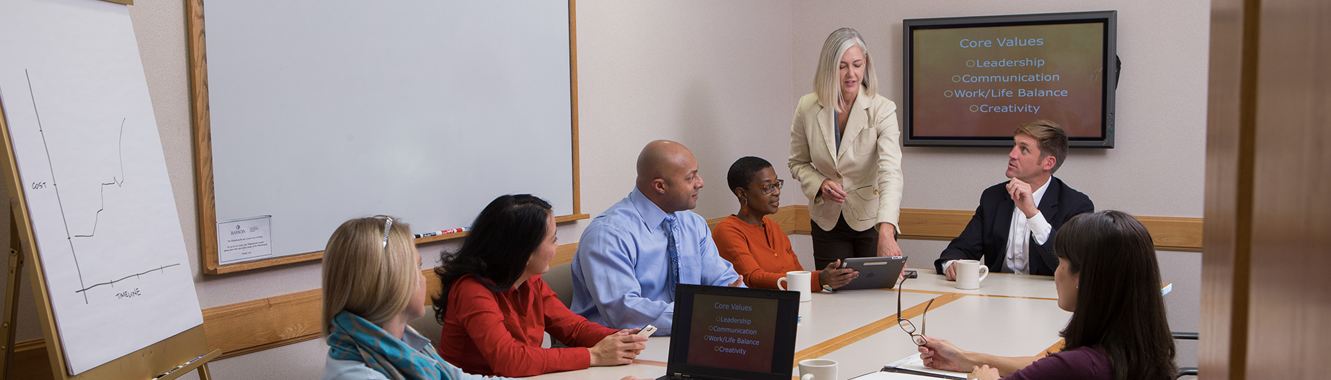 Meeting with business people in a conference room