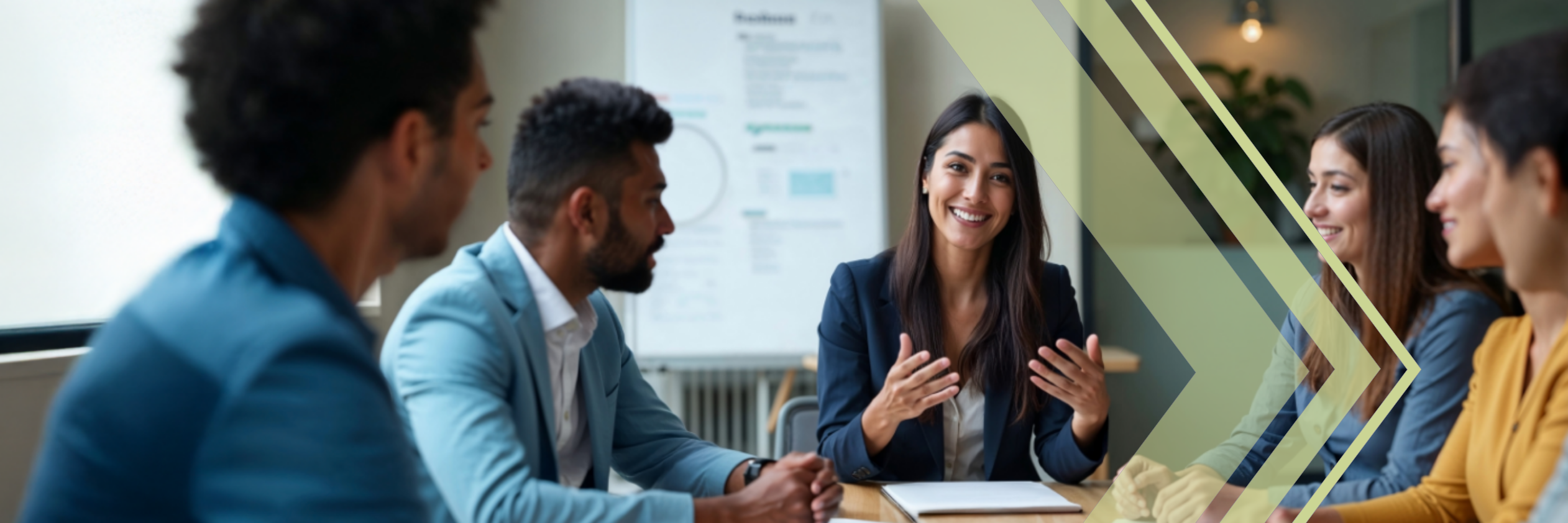 People sitting around a conference table with one person leading the meeting