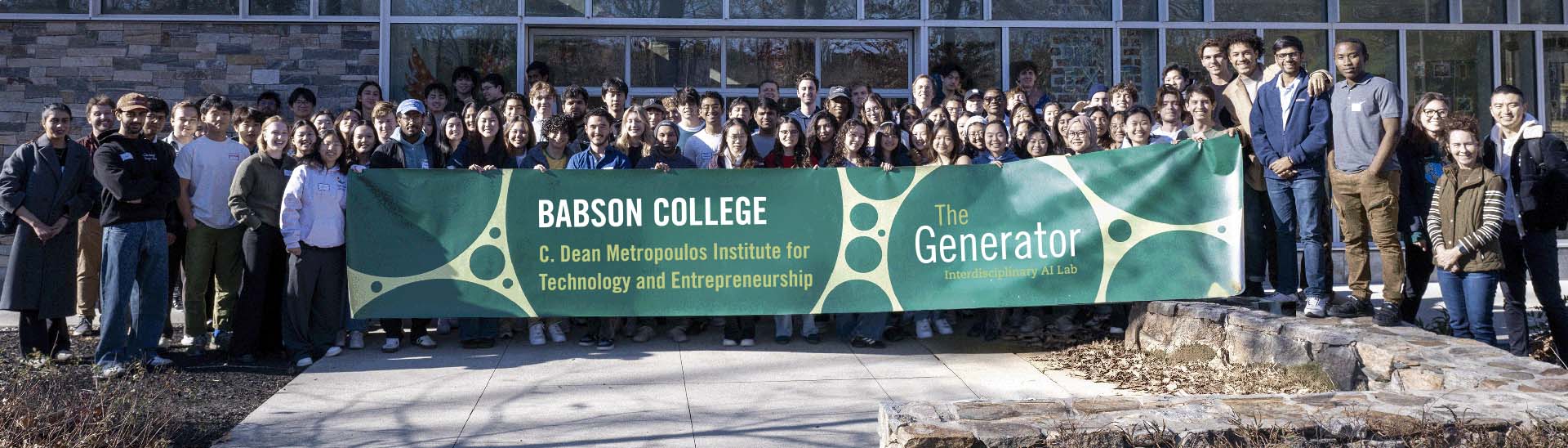 Students holding a banner