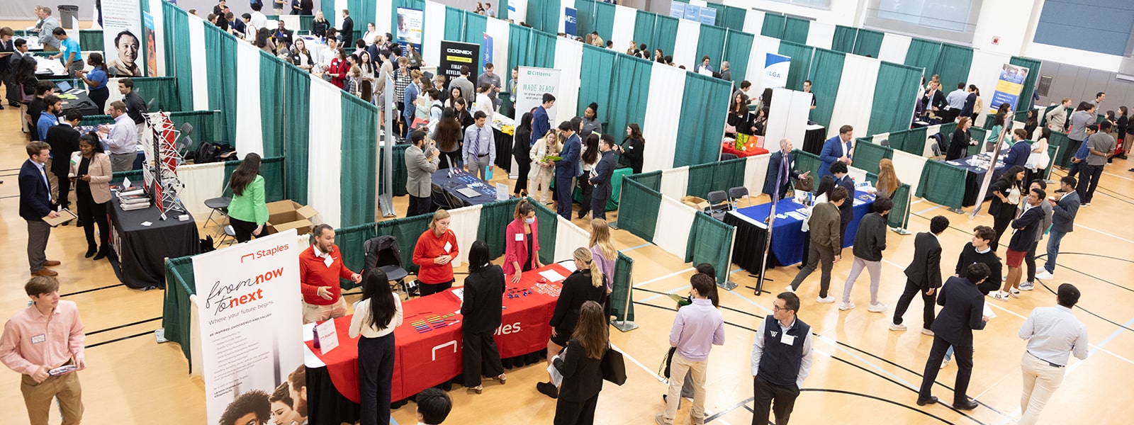 Overhead of tables at a career fair