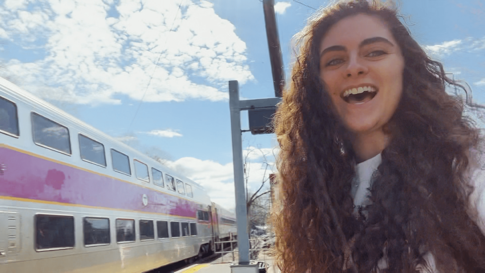 Student at train station